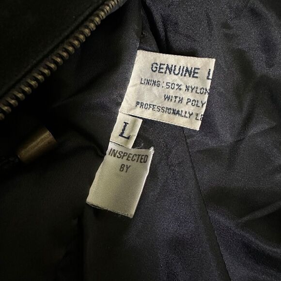 Vintage Black Bomber Leather Jacket Mixed Print Size Large - Picture 11 of 16